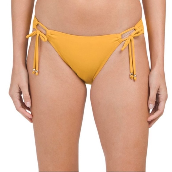 Robin Piccone Luca Side Tie Bikini Bottom in Mustard Yellow New With Tags Medium - Picture 1 of 12